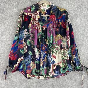 Jeff Gallano Top Womens 3 Large Floral Blouse Metallic Sheer Artsy Boho France
